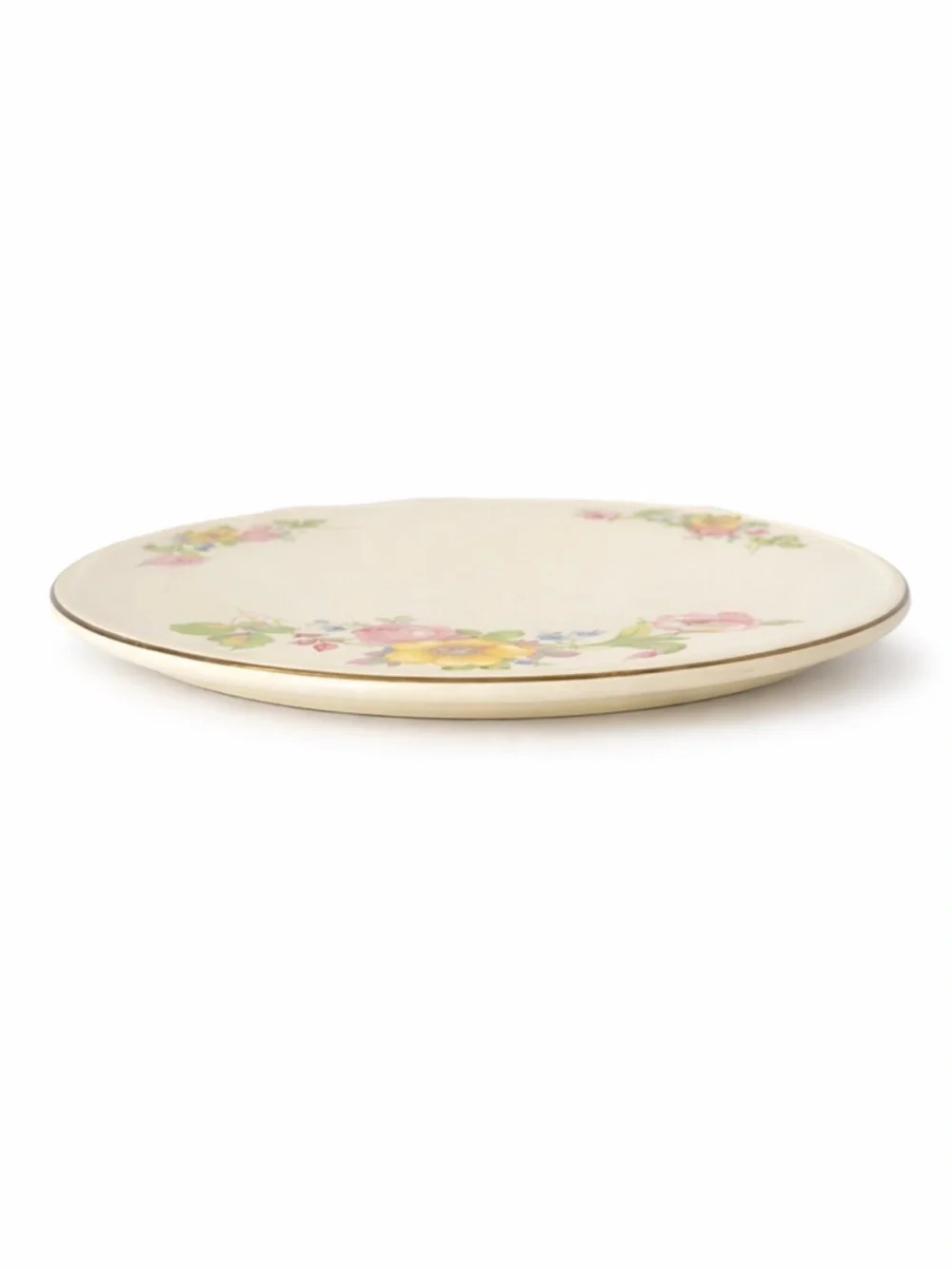 Vintage Floral Porcelain Ceramic Cake Serving Plate Raised Stand & Platinum Trim